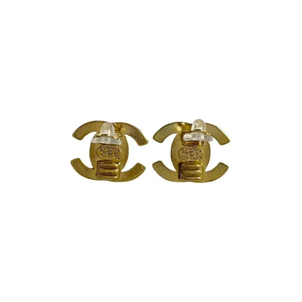 CHANEL Authentic Gold Logo Earrings